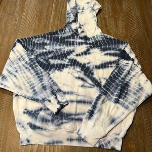 Blue and White Tie-Dye Pink Hoodie
